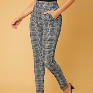 Tall Plaid High Waist Slit Hem Pants